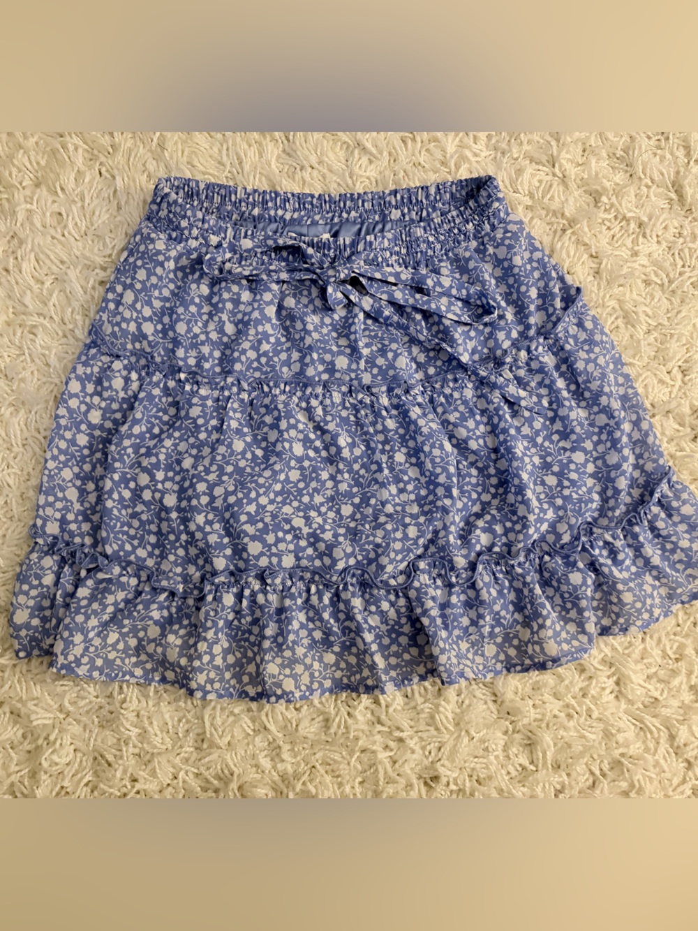 Sienna Sky Blue White Floral Tiered Ruffle Mini Skirt Smocked Lined Size M